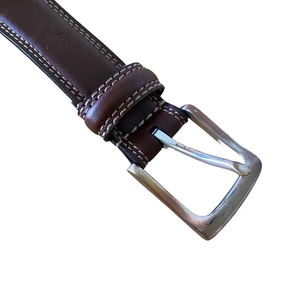 Men's Dockers Size 40/100 Brown Belt Style 11DO0168 Genuine Leather Silver Buckl - Picture 11 of 12